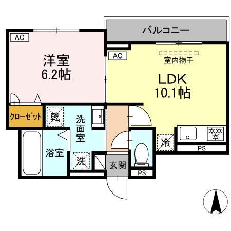 ルヴィータ剣町(1LDK/2階)の間取り写真