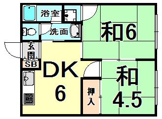 瑞ヶ池久保ハイツ(2DK/2階)の間取り写真