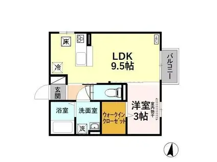 アクシス B棟(1LDK/1階)の間取り写真