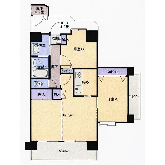 アイディーコート五井(2LDK/6階)の間取り写真