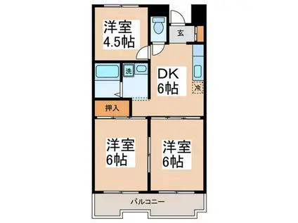 ヒルトップ(3DK/1階)の間取り写真