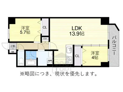 グリュックメゾンF豊中15(2LDK/4階)の間取り写真