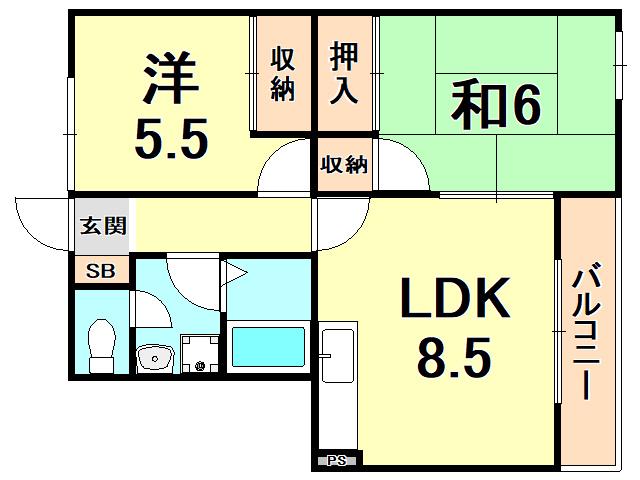 コンフォート西夙川(2LDK/2階)の間取り写真