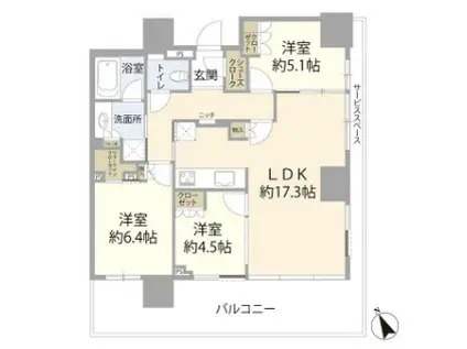 ウェリスタワー愛宕虎ノ門(3LDK/18階)の間取り写真