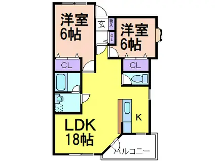 ベイリーフD棟(2LDK/1階)の間取り写真