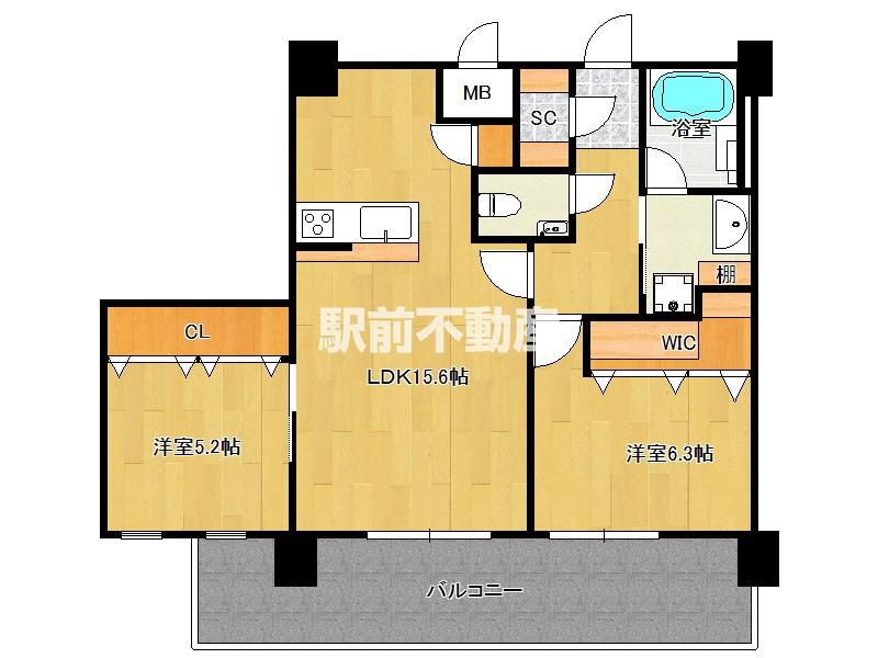 エンクレスト博多PARKSIDE(2LDK/15階)の間取り写真