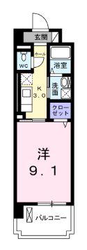 カーサ ソレアード(1K/6階)の間取り写真