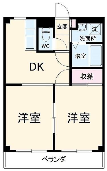 シェルガーデン(2DK/2階)の間取り写真