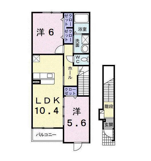 カーサ・フォルトナータC(2LDK/2階)の間取り写真
