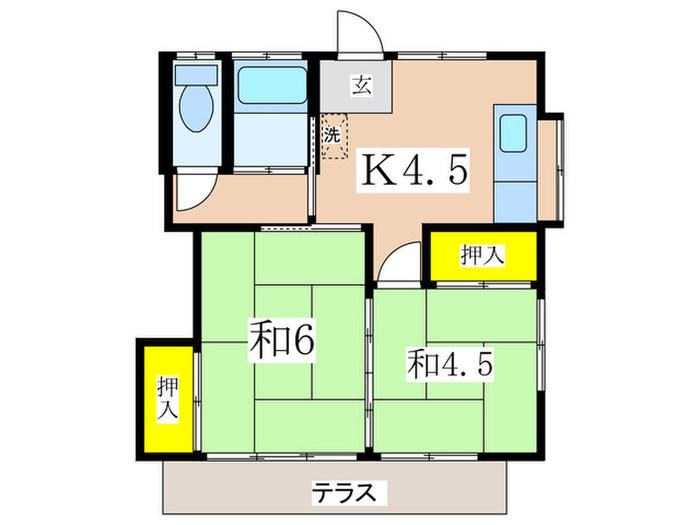 初音荘第1(2K/2階)の間取り写真