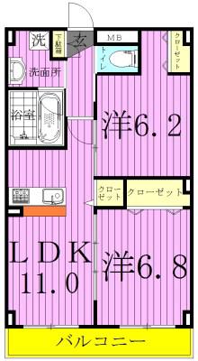 ロチュス・ルカルデ(2LDK/2階)の間取り写真
