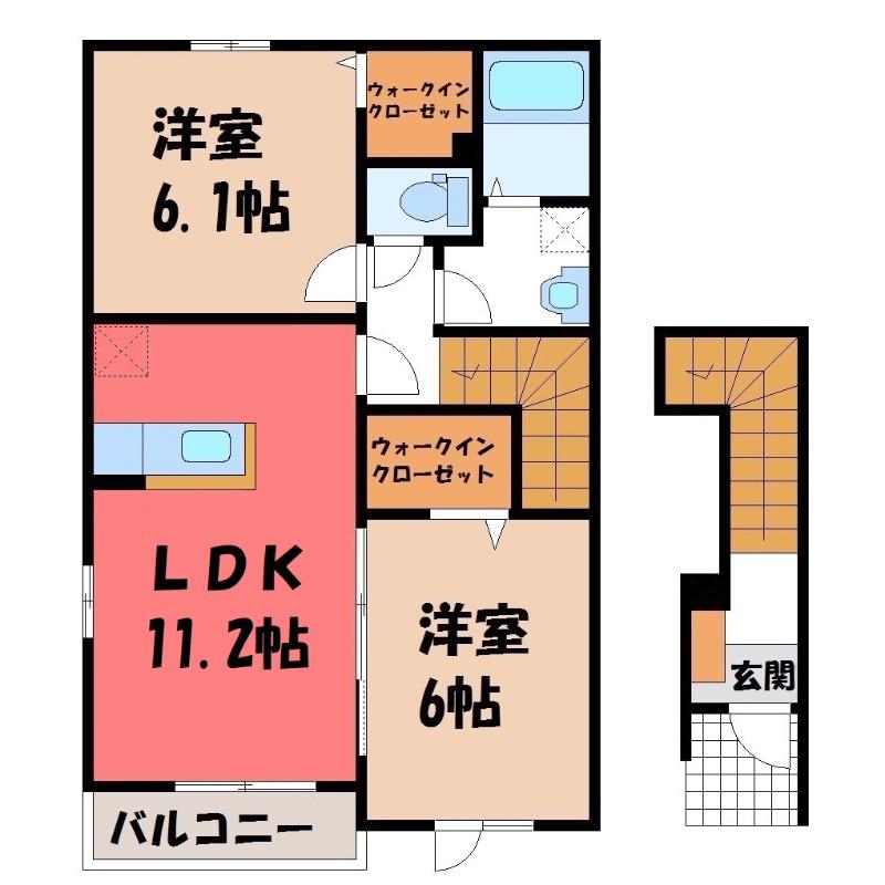 フルームB(2LDK/2階)の間取り写真