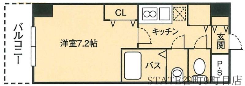 ドミール谷町(1K/8階)の間取り写真
