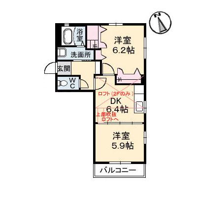 ベルヴュー長束 II番館(2DK/2階)の間取り写真