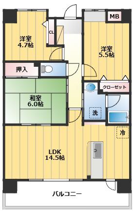 ウィスタリアオーク(3LDK/4階)の間取り写真
