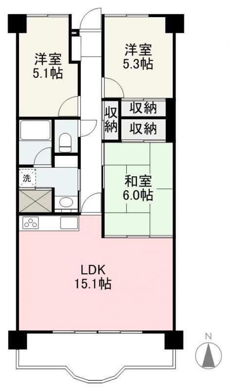 プレジールマンション11(3LDK/9階)の間取り写真