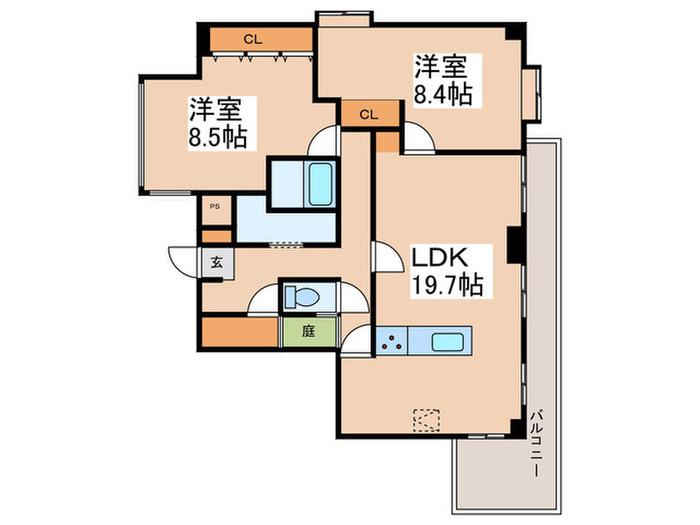 ランデン宮前(2LDK/4階)の間取り写真