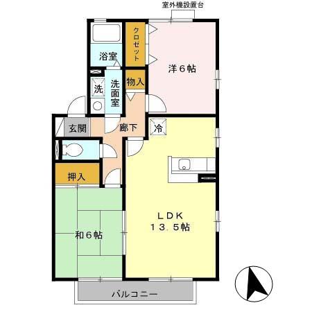 グリーンヴィレッジあいC棟(2LDK/2階)の間取り写真