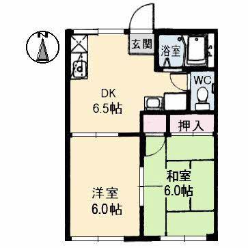 チューリップハイツA棟(2DK/1階)の間取り写真