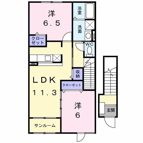 ラ スギシオン A(2LDK/2階)の間取り写真