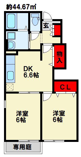 サンリットガーデン C棟(2DK/1階)の間取り写真