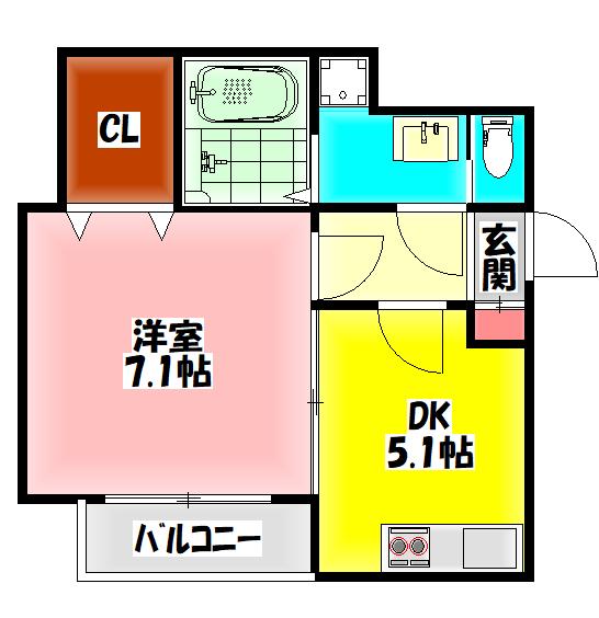 レユシール橋波(1DK/1階)の間取り写真