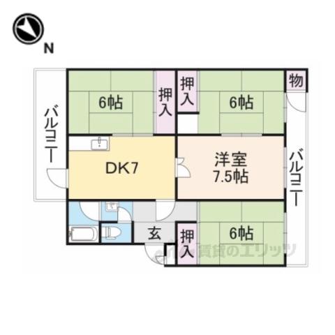 Aマンション11(3LDK/4階)の間取り写真