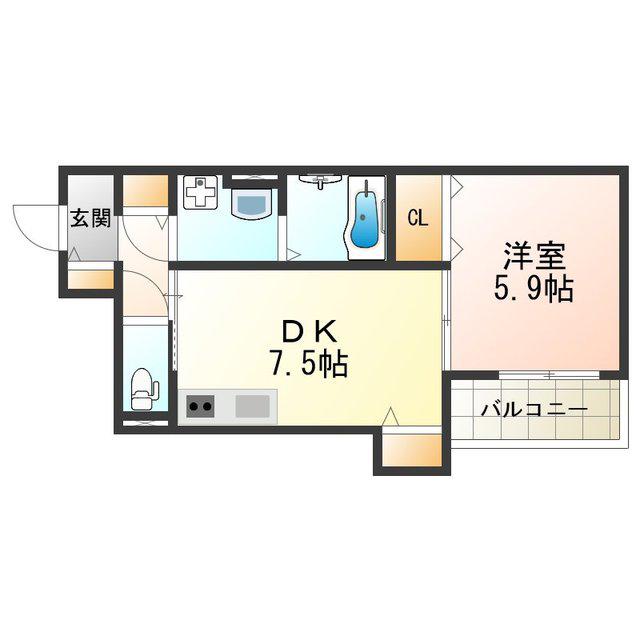 クリエオーレ照ヶ丘I(1DK/3階)の間取り写真