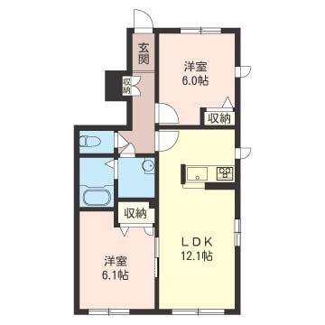 デューク A(2LDK/1階)の間取り写真