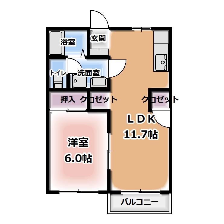 ルミナス21B(1LDK/1階)の間取り写真