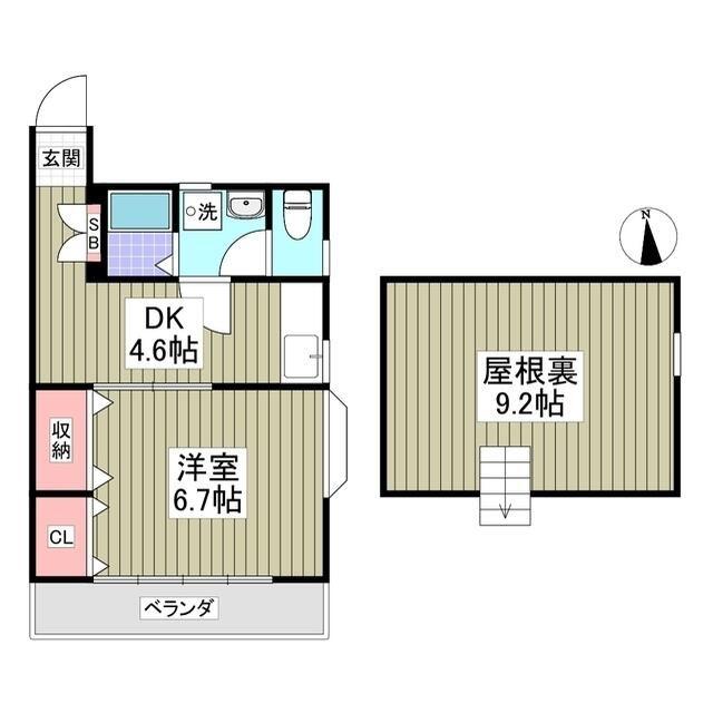 ヒルズ皇山(1K/2階)の間取り写真