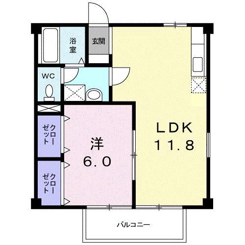 エスポワール築城B(1LDK/2階)の間取り写真