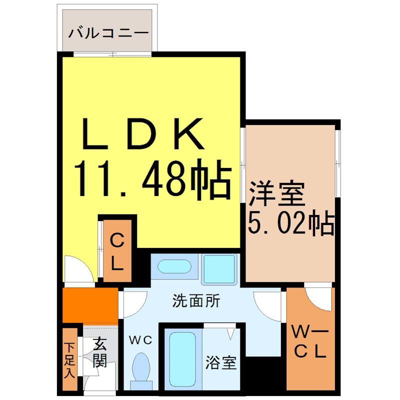 ミュプレ矢場町(1LDK/5階)の間取り写真