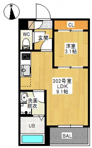 REGALEST 青江(1LDK/3階)の間取り写真