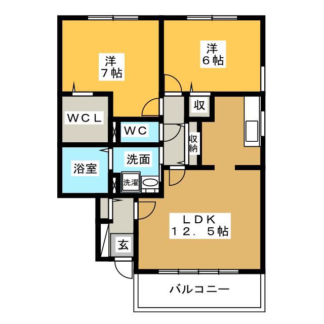 大和の里 E(2LDK/2階)の間取り写真