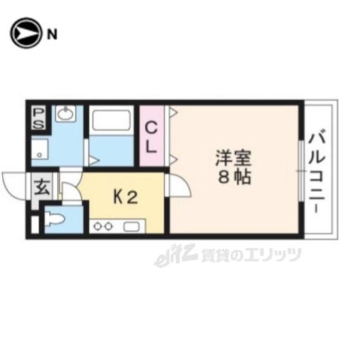 ブリランテ紫野(1K/2階)の間取り写真