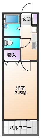 ドミールB(1K/1階)の間取り写真