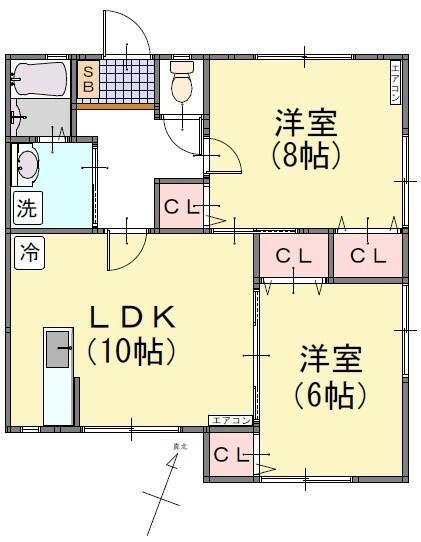 サンライズ山手(2LDK/1階)の間取り写真