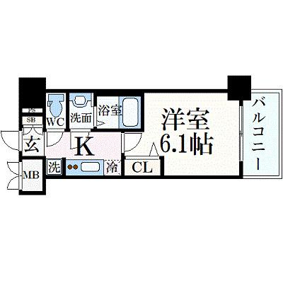 プレサンス THE MOTOYAMA(1K/2階)の間取り写真