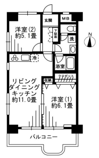 ソサエティ清澄白河(2LDK/6階)の間取り写真