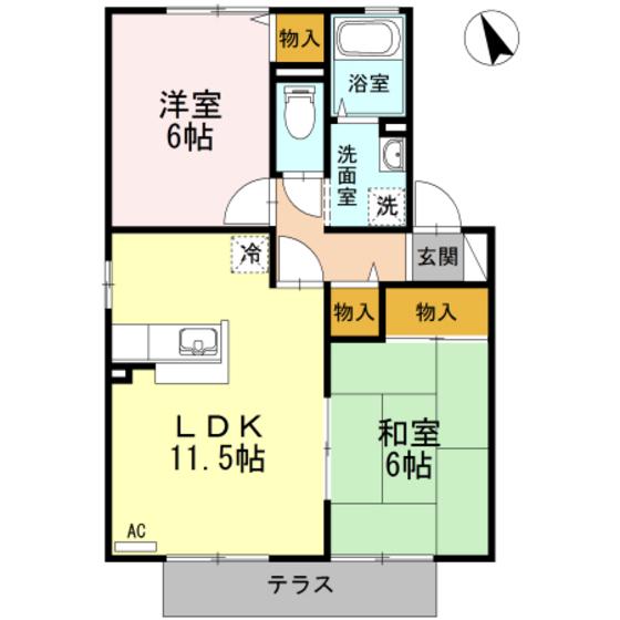 フォルテFA棟(2LDK/2階)の間取り写真