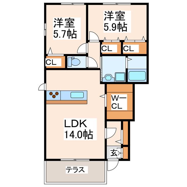 ノーブル新地I(2LDK/1階)の間取り写真