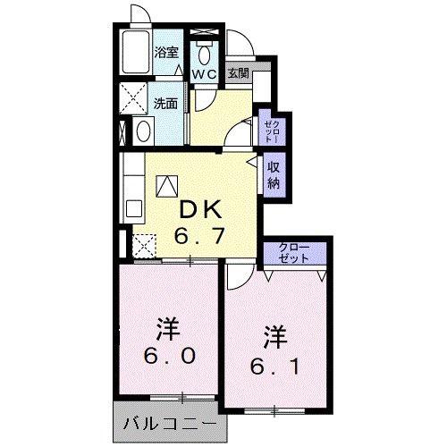 ヴァーサ B(2DK/1階)の間取り写真
