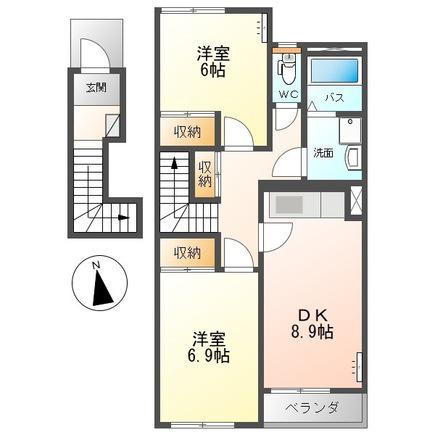 サンライズII 202(2DK/2階)の間取り写真