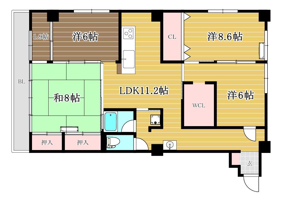 大濠レナーク(4LDK/9階)の間取り写真