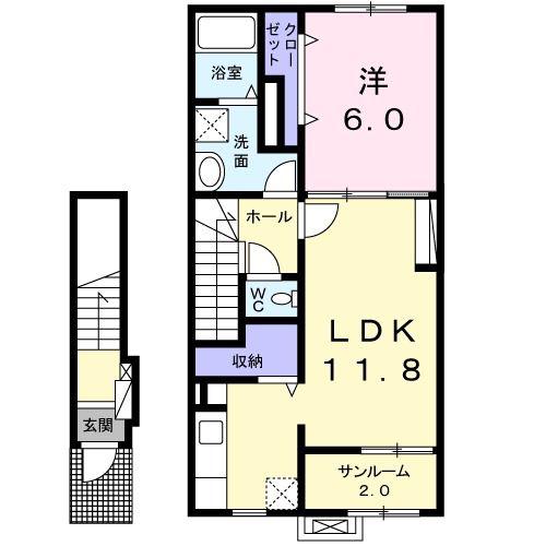 サンフラワーB(1LDK/2階)の間取り写真