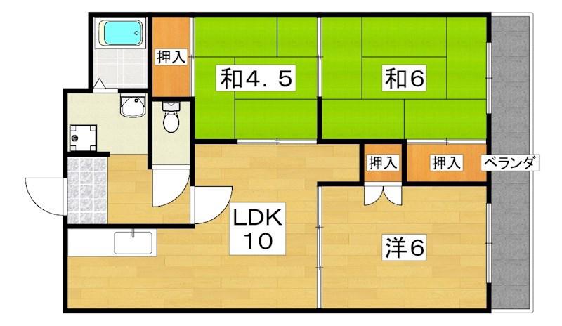 グランドハイツ寝屋川(3LDK/2階)の間取り写真