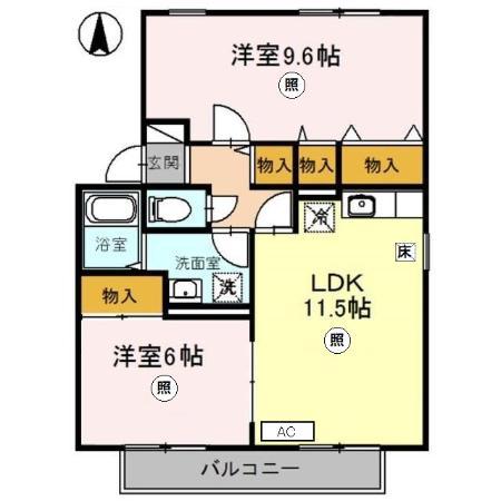 ロイヤルファミールII C棟(2LDK/1階)の間取り写真