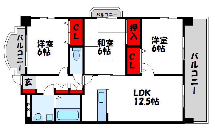 ロイヤル中央(3LDK/4階)の間取り写真