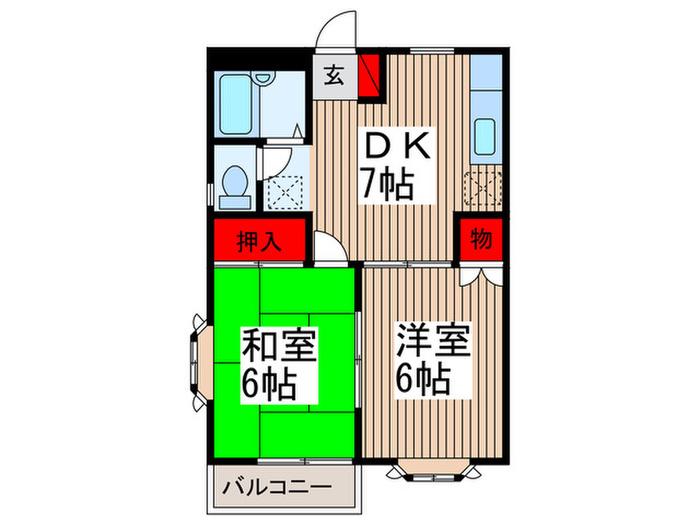 シャトー河野1(2DK/2階)の間取り写真